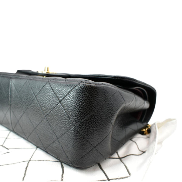 CHANEL Classic Jumbo Double Flap Caviar Leather Shoulder Bag Black