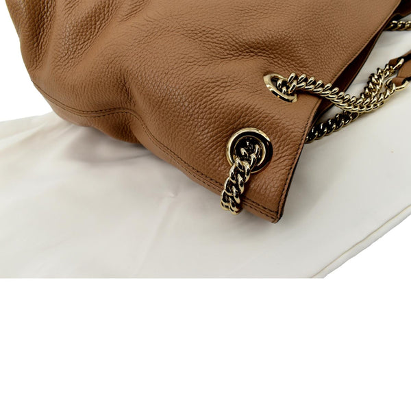 Gucci Medium Soho Chain Pebbled Leather Tote Bag Beige - Top Right