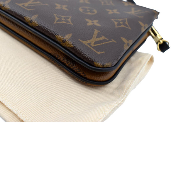 LOUIS VUITTON Double Zip Pochette Reverse Monogram Giant Crossbody Bag Brown