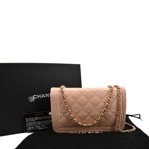 CHANEL Boy Woc Wallet on Chain Patent Leather Shoulder Bag Pink