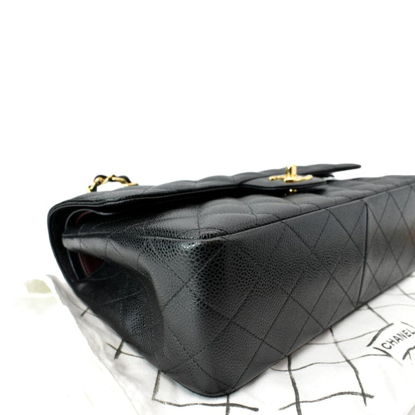 CHANEL Classic Jumbo Double Flap Caviar Leather Shoulder Bag Black