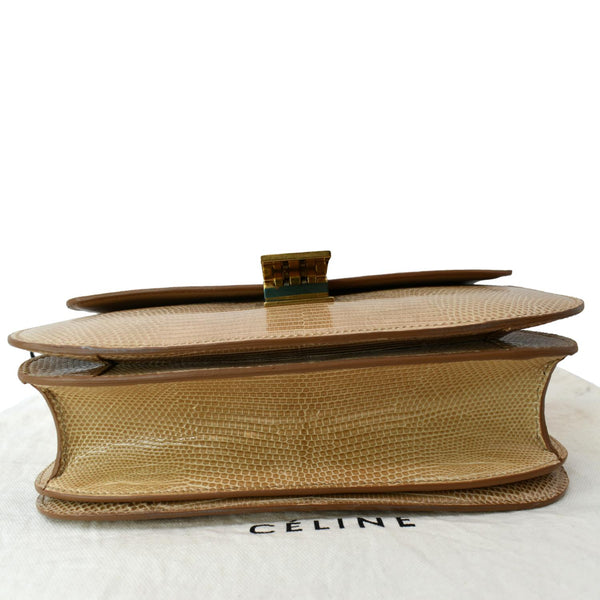Celine Classic Box Medium Lizard Leather Shoulder Bag Beige