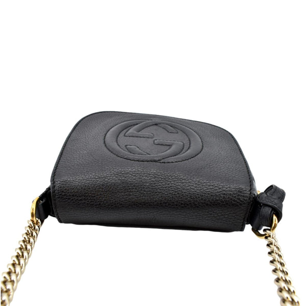 GUCCI GG Soho Pebbled Leather Chain Crossbody Bag Black 323190