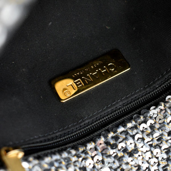 CHANEL 19 Flap Medium Sequin Shoulder Bag Silver