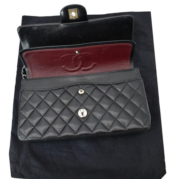 CHANEL Medium Double Flap Lambskin Leather Shoulder Bag Black