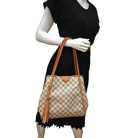 LOUIS VUITTON Propriano Damier Azur Tote Shoulder Bag White