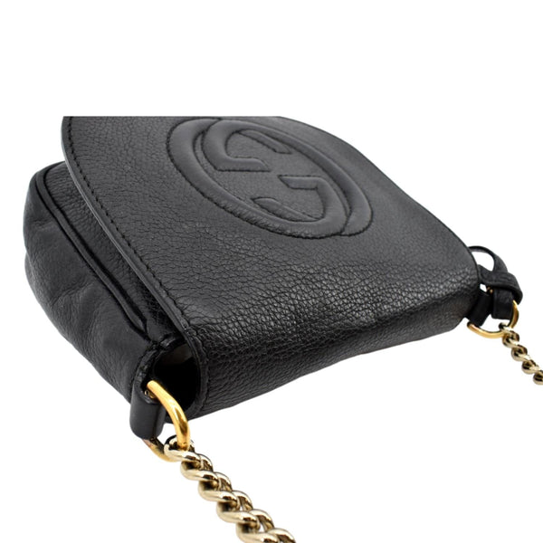 GUCCI GG Soho Pebbled Leather Chain Crossbody Bag Black 323190
