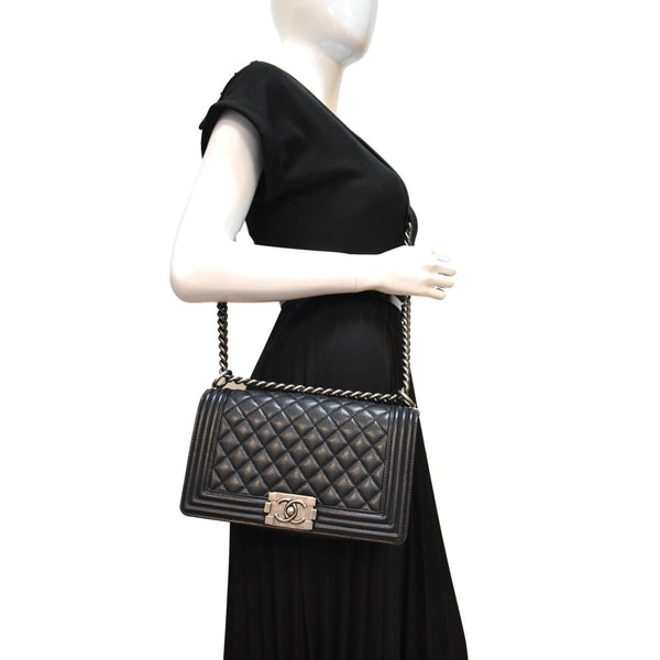 CHANEL Medium Boy Flap Caviar Leather Shoulder Bag Black