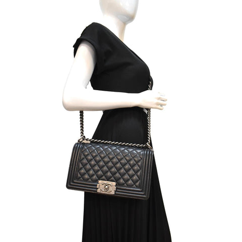 CHANEL Medium Boy Flap Caviar Leather Shoulder Bag Black