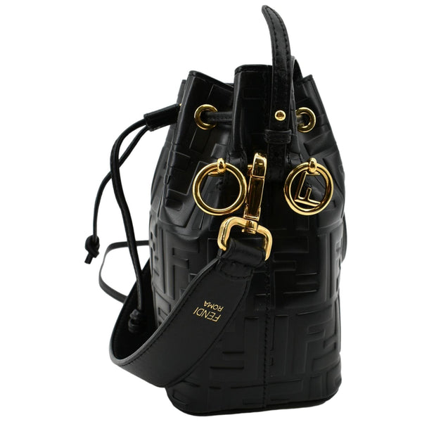 Fendi Mon Tresor Drawstring FF Leather Bucket Bag Black - Left Side