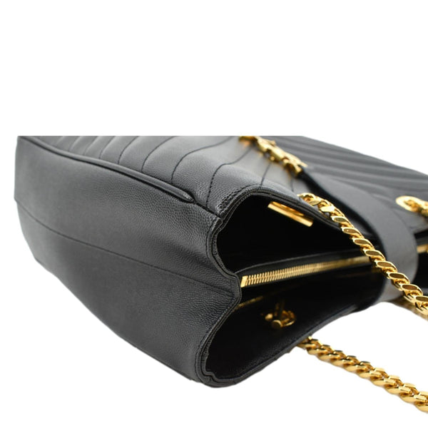 YVES SAINT LAURENT Chevron Leather Shopping Tote Shoulder Bag Black