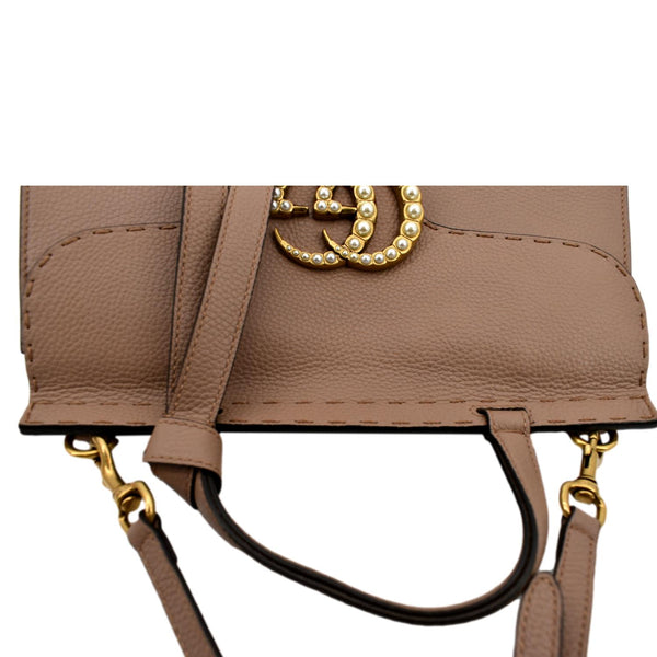GUCCI GG Marmont Leather Top Handle Shoulder Bag Beige 421890
