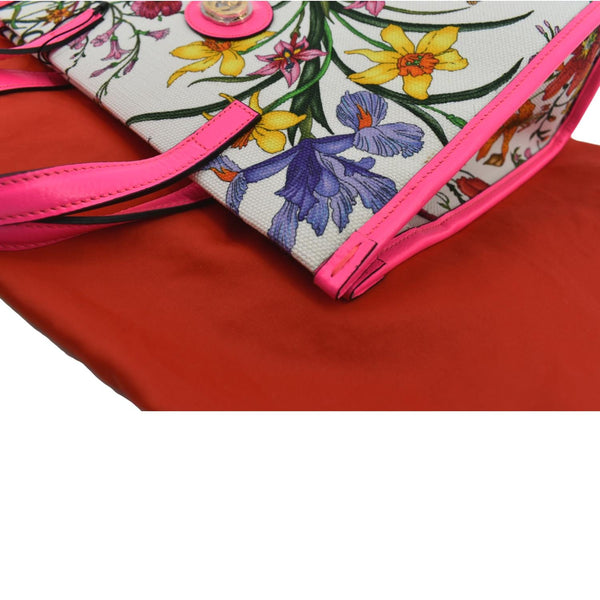 Gucci Medium Flora Canvas Tote Shoulder Bag in Pink - Left Side