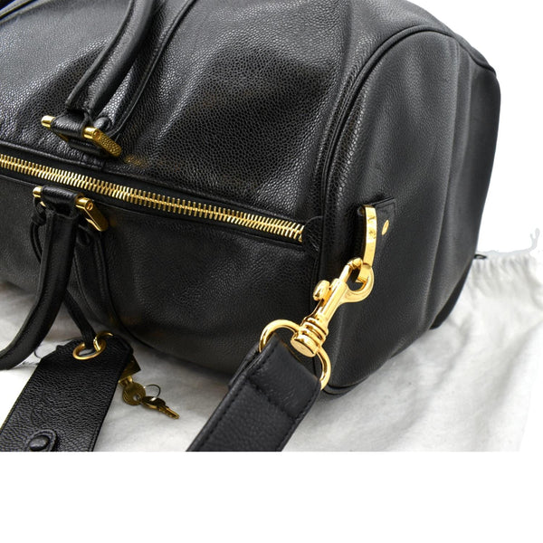 CHANEL Vintage Leather Boston Shoulder Bag Black
