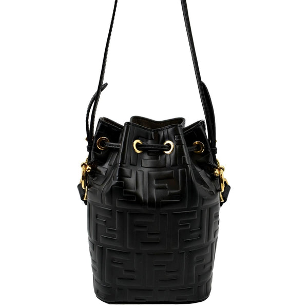 Fendi Mon Tresor Drawstring FF Leather Bucket Bag Black - Right Side