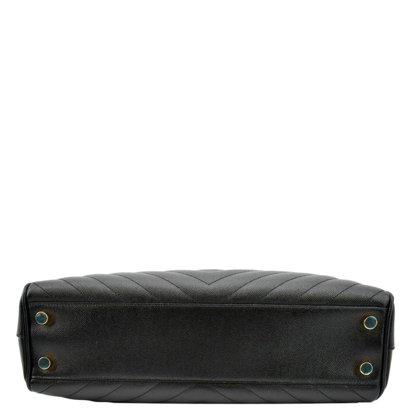 YVES SAINT LAURENT Chevron Leather Shopping Tote Shoulder Bag Black