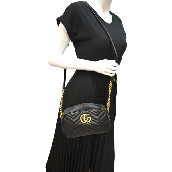 GUCCI GG Marmont Small Matelasse Leather Crossbody Bag Black 447632