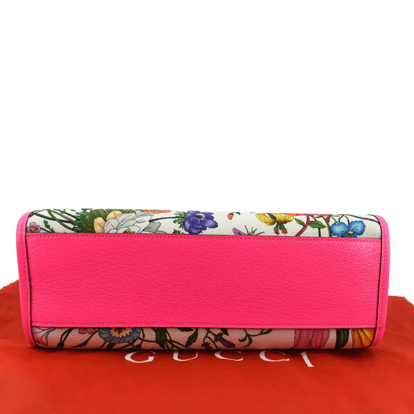 Gucci Medium Flora Canvas Tote Shoulder Bag in Pink - Bottom