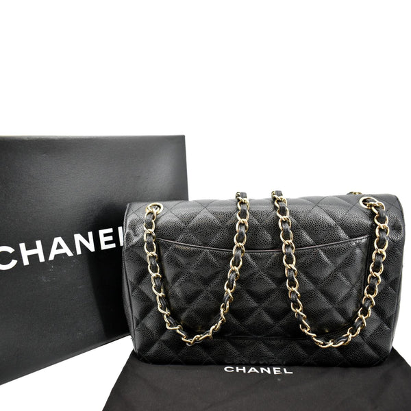 CHANEL Classic Jumbo Double Flap Caviar Leather Shoulder Bag Black