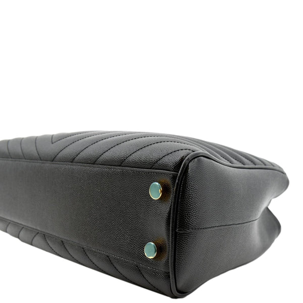 YVES SAINT LAURENT Chevron Leather Shopping Tote Shoulder Bag Black