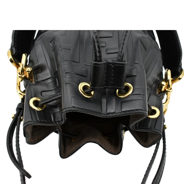 Fendi Mon Tresor Drawstring FF Leather Bucket Bag Black - Inside