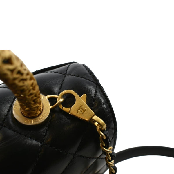 CHANEL Coco Mini Top Metal Handle Lambskin Leather Shoulder Bag Black