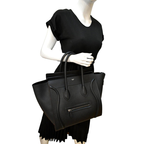 CELINE Drummed Mini Luggage Calfskin Leather Tote Bag Black - Hot Deals