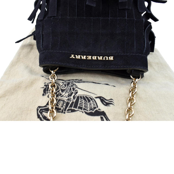 Burberry Mini Fringe Suede Crossbody Bucket Bag in Black - Top