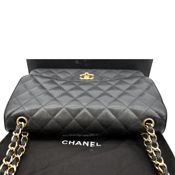 CHANEL Classic Jumbo Double Flap Caviar Leather Shoulder Bag Black