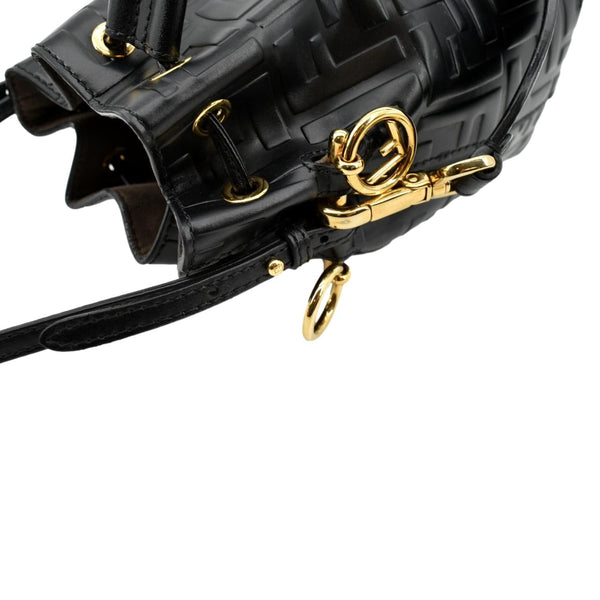 Fendi Mon Tresor Drawstring FF Leather Bucket Bag Black - Top Right