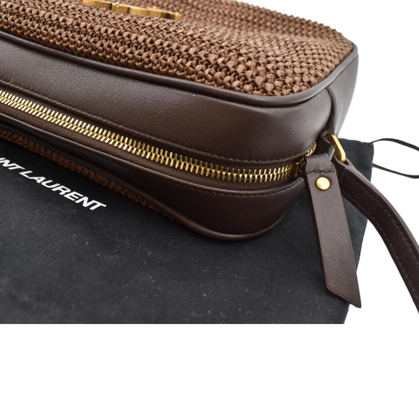 YVES SAINT LAURENT Lou Camera Raffia Canvas Crossbody Bag Brown