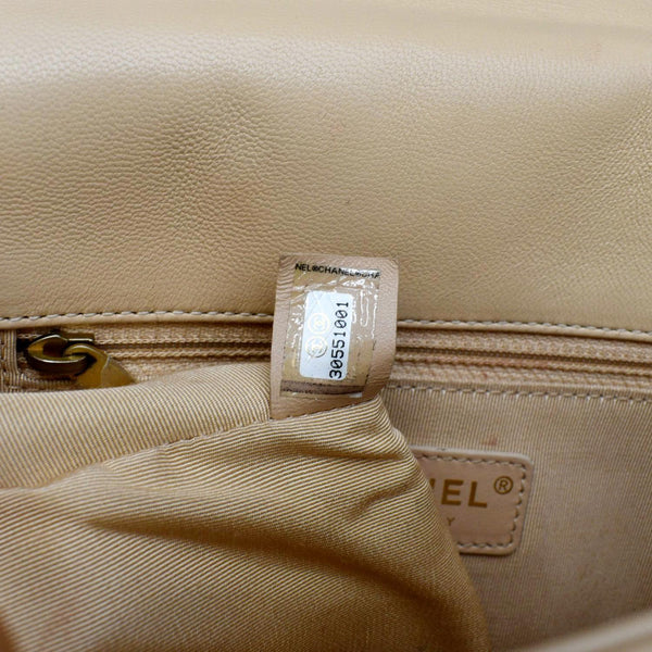 CHANEL CC Charm Flap Lambskin Leather Shoulder Bag Beige