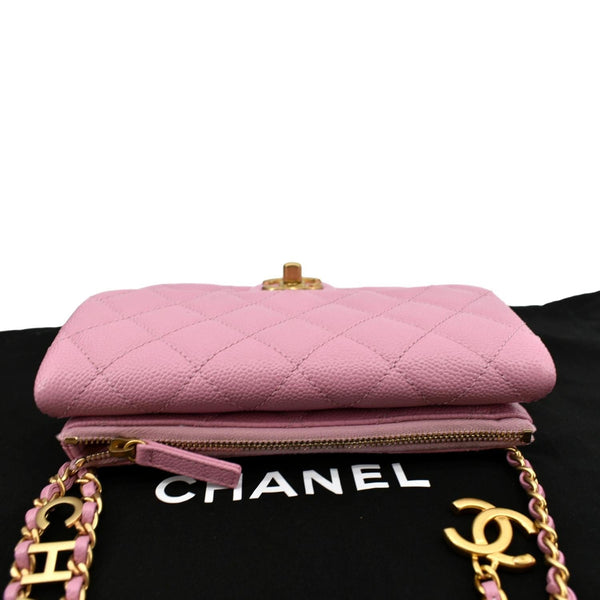 CHANEL Shiny Pick Me Up Flap Caviar Leather Belt Bag Pink