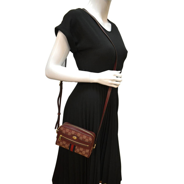Gucci Ophidia GG Supreme Mini Crossbody Bag in Red-Full View
