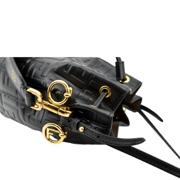 Fendi Mon Tresor Drawstring FF Leather Bucket Bag Black - Top Right