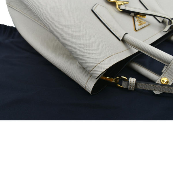 PRADA Medium Double Saffiano Leather Crossbody Bag White - Hot Deals
