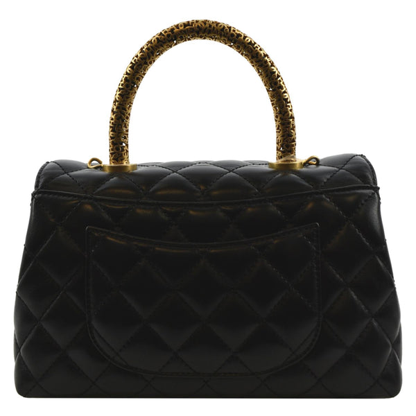 CHANEL Coco Mini Top Metal Handle Lambskin Leather Shoulder Bag Black