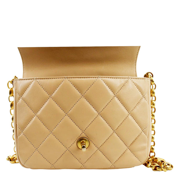 CHANEL CC Charm Flap Lambskin Leather Shoulder Bag Beige