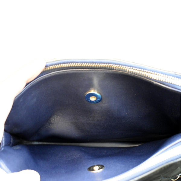 Chanel Double Zip Patent Leather Shoulder Bag Navy Blue - Inside Section