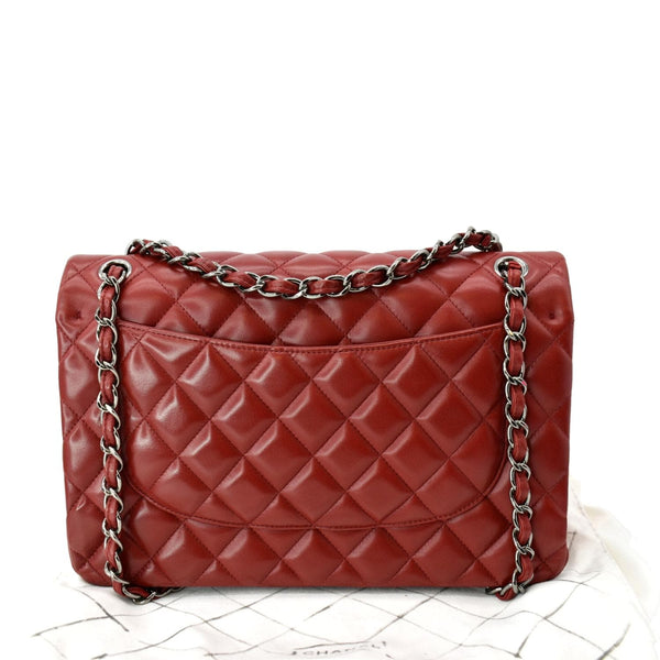 CHANEL Medium Double Flap Lambskin Leather Shoulder Bag Red