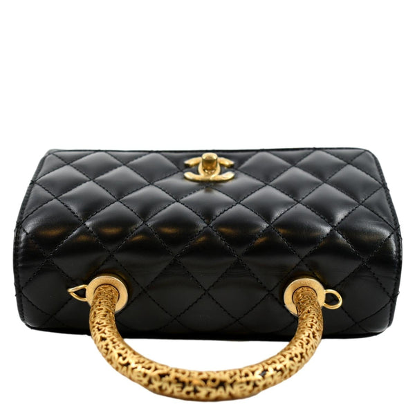 CHANEL Coco Mini Top Metal Handle Lambskin Leather Shoulder Bag Black