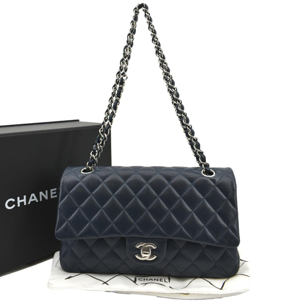 CHANEL Classic Flap Medium Leather Shoulder Bag Blue