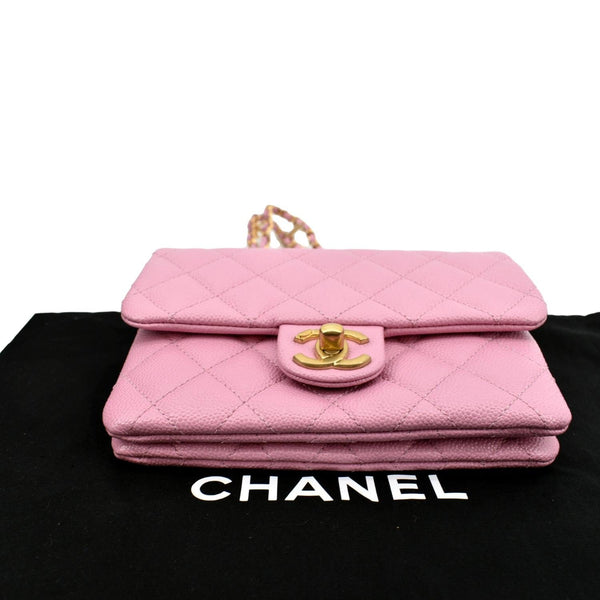 CHANEL Shiny Pick Me Up Flap Caviar Leather Belt Bag Pink