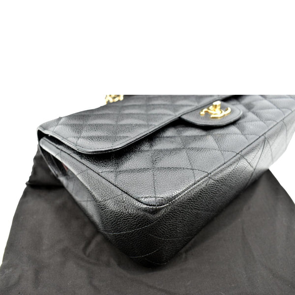 CHANEL Classic Jumbo Double Flap Caviar Leather Shoulder Bag Black