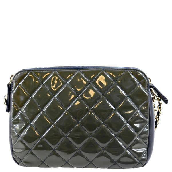 Chanel Double Zip Patent Leather Shoulder Bag Navy Blue - Back