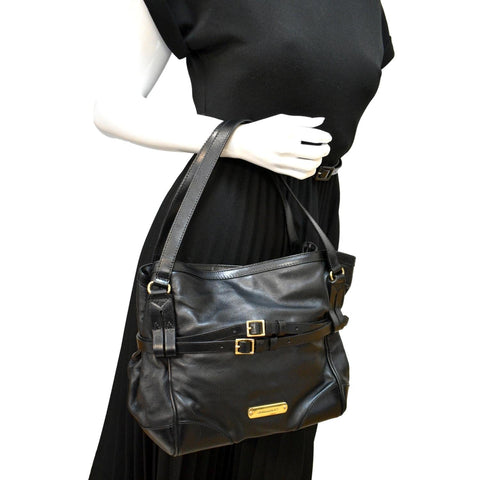 BURBERRY Bridle Lynher Calfskin Leather Tote Shoulder Bag Black
