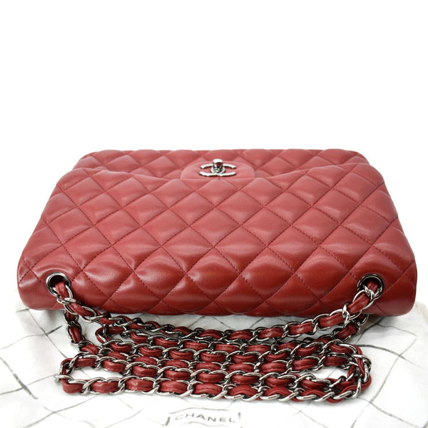 CHANEL Medium Double Flap Lambskin Leather Shoulder Bag Red