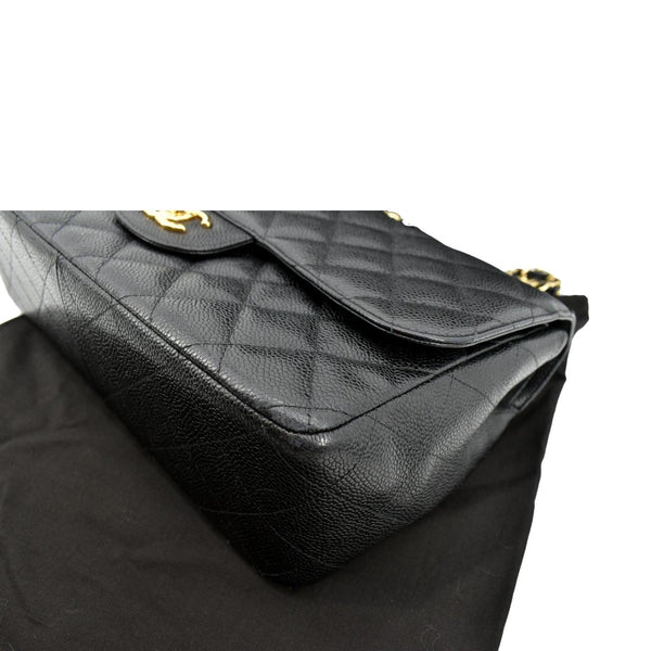 CHANEL Classic Jumbo Double Flap Caviar Leather Shoulder Bag Black