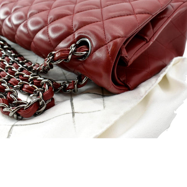 CHANEL Medium Double Flap Lambskin Leather Shoulder Bag Red