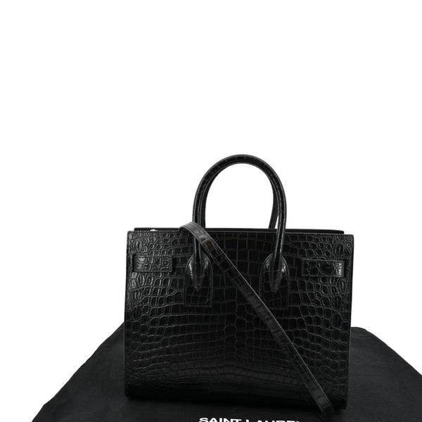 YVES SAINT LAURENT Sac de Jour Crocodile-Embossed Satchel Bag Black